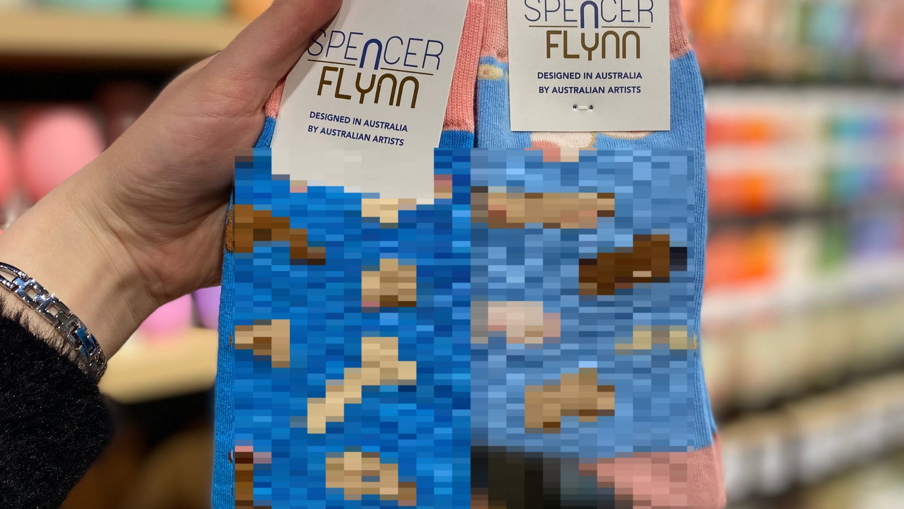 Pixelated Spencer Flynn naughty socks