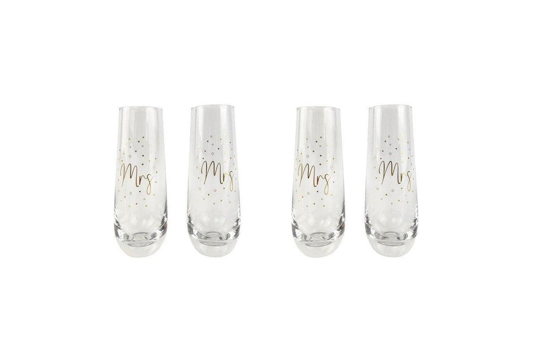 Urban Products | 2x 2pc Urban 16cm Mr Mrs Champagne Flute Glass Stemless Drink Cup Glassware Gold