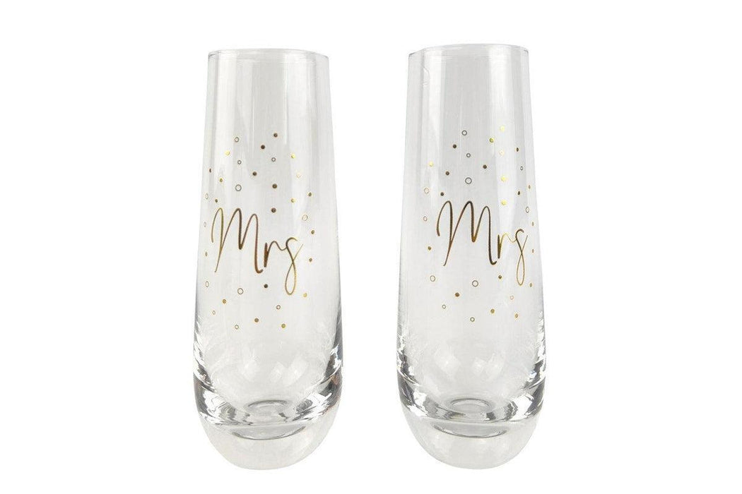 Urban Products | 2x 2pc Urban 16cm Mr Mrs Champagne Flute Glass Stemless Drink Cup Glassware Gold