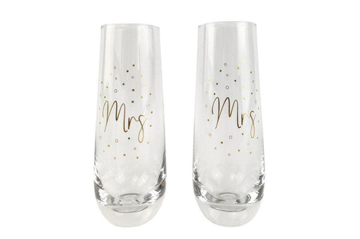 Urban Products | 2x 2pc Urban 16cm Mr Mrs Champagne Flute Glass Stemless Drink Cup Glassware Gold