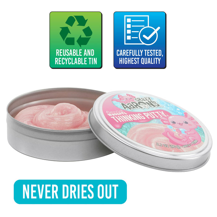 Crazy Aaron's | Amazing Axolotl Thinking Putty Shimmering Pink 4in
