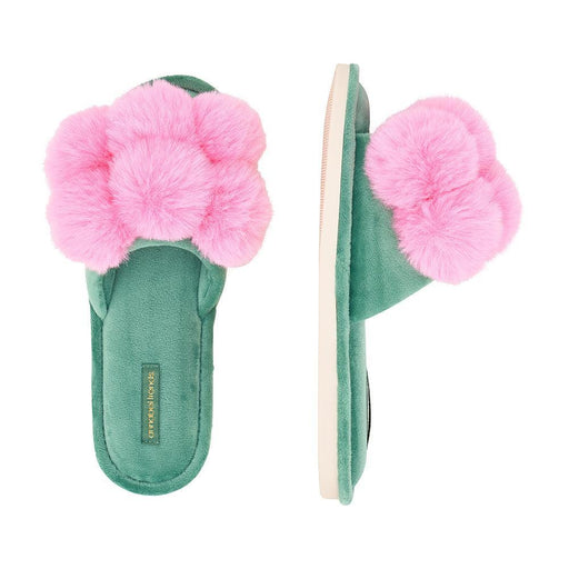 Annabel Trends | Cosy Luxe Pom Pom Slippers Candy Green