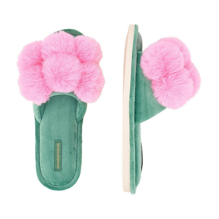 Annabel Trends | Cosy Luxe Pom Pom Slippers Candy Green