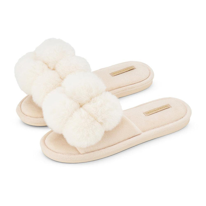 Annabel Trends | Cosy Luxe Pom Pom Slippers Ivory