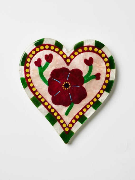 Bloom Nouveau Wine Heart Capiz Wall Art – Vibrant Floral Mirror