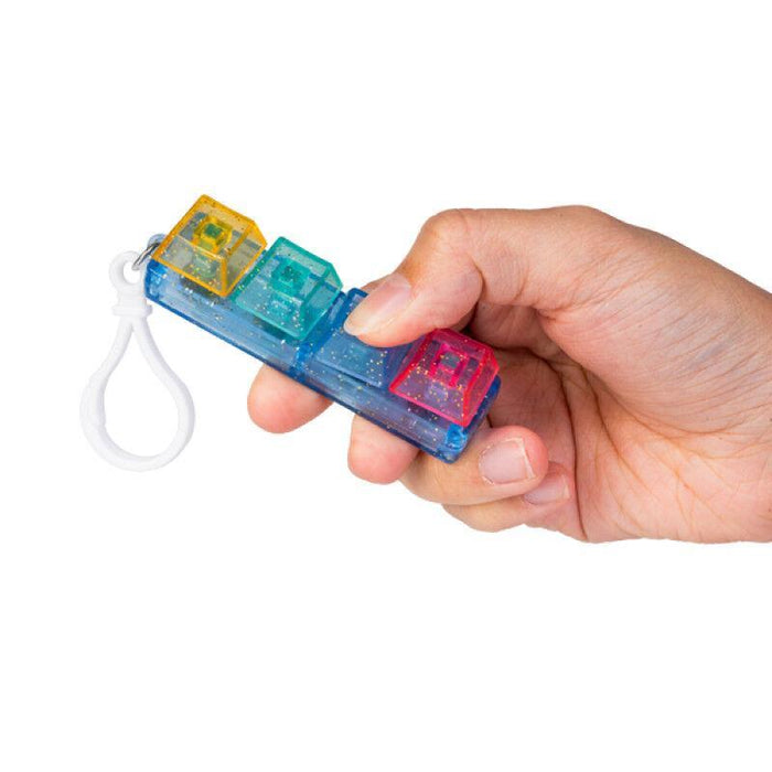 MDI | Sparkly Blue Keyboard Click Fidget Keychain with Carabiner Homing Insticts