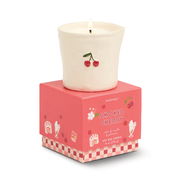Paddywax | Bistro 8oz/226g Cherry Embossed Ceramic Candle Smoked Cherry