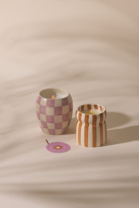 Paddywax | 6.5 Oz Cabana Rust Striped Ceramic Candle - Sienna Sunset