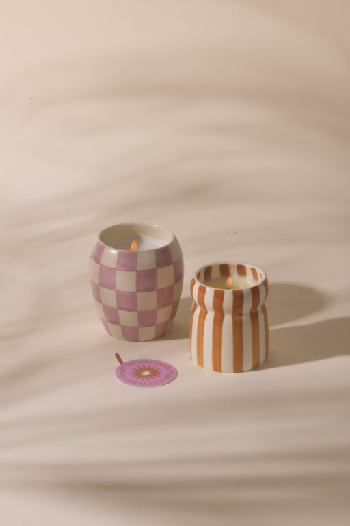 Paddywax | 6.5 Oz Cabana Rust Striped Ceramic Candle - Sienna Sunset
