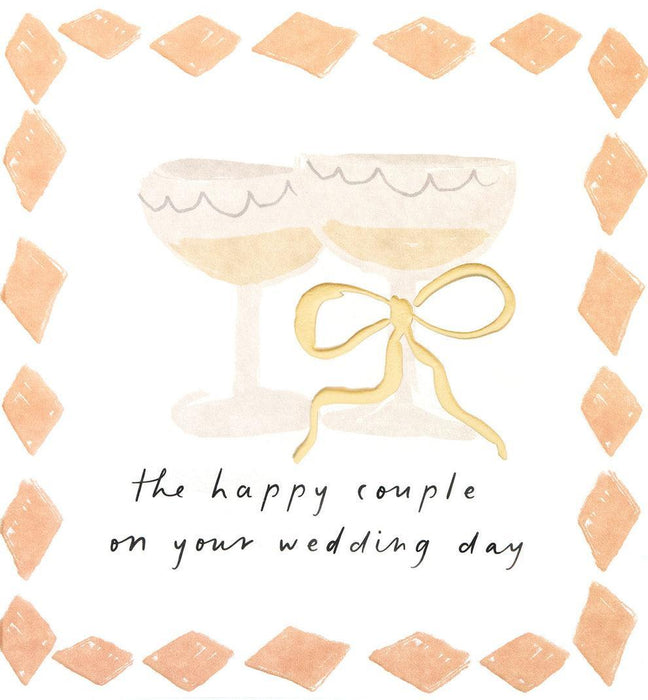 Scarpa Imports | The Happy Couple On Your Wedding Day Glasses W/ Bow & Border-Card