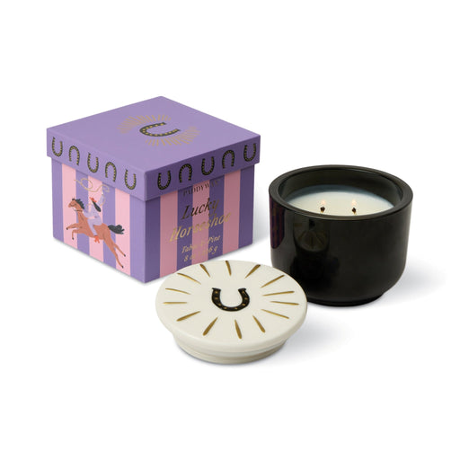 Paddywax | Charmed Black Glass Candle With Horseshoe Lid Tabac Pine
