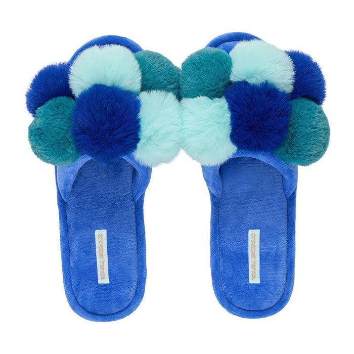 Annabel Trends | Cosy Luxe Pom-Pom Slippers Multi Blue
