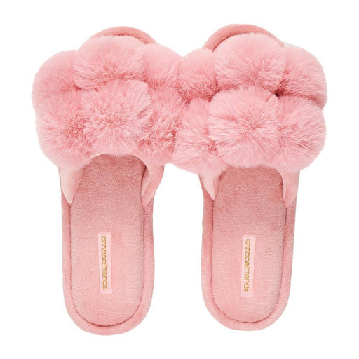 Annabel Trends | Cosy Luxe Pom Pom Slippers Pink Lemonade