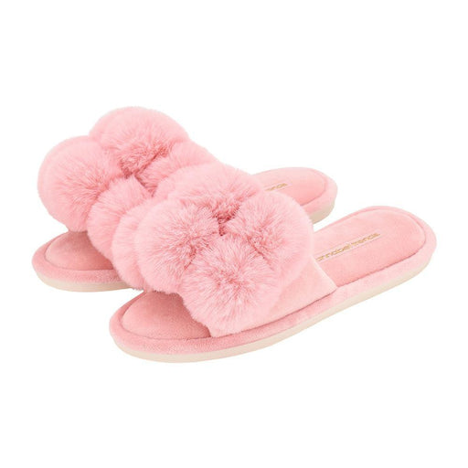 Annabel Trends | Cosy Luxe Pom Pom Slippers Pink Lemonade
