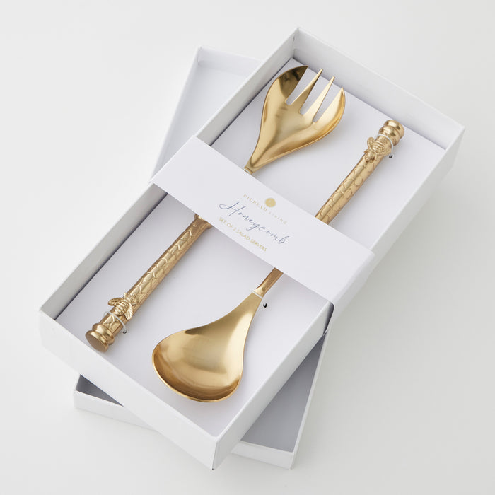 Pilbeam Living | Honeycomb Salad Servers Set of 2 Gold