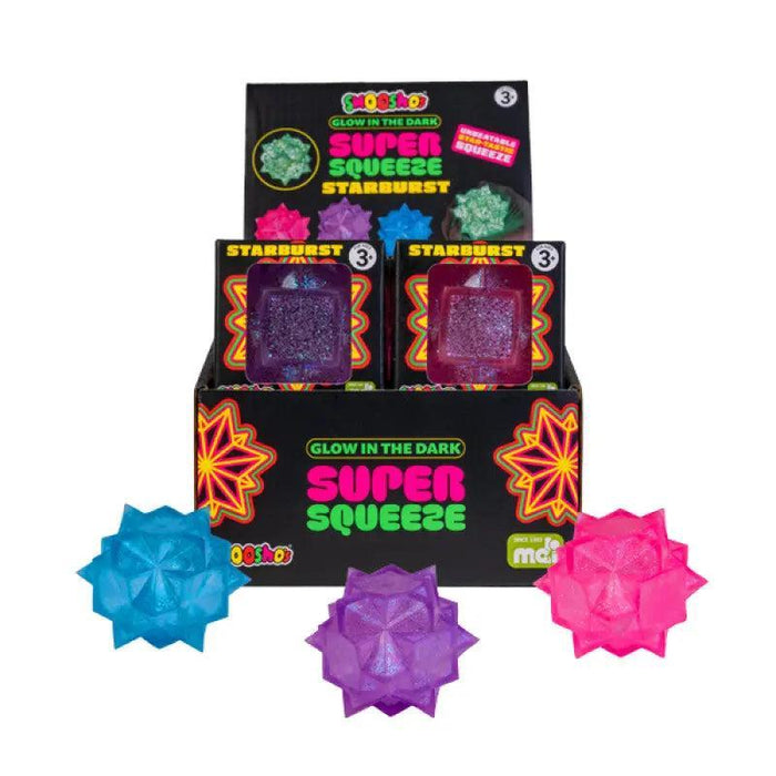 Smooshos | Glow-in-the-Dark Starburst Super Squeeze Fidget Toy – Blue Pink Purple Homing Insticts