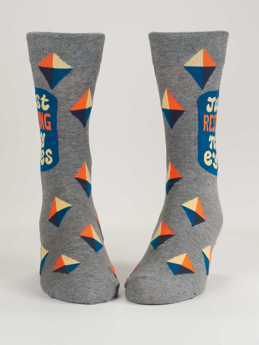 Blue Q | Just Resting My Eyes M-Crew Socks Gray Geometric