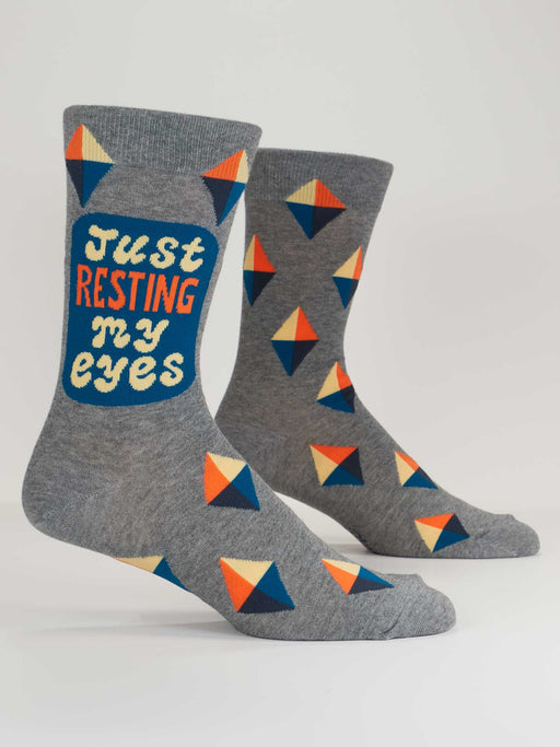 Blue Q | Just Resting My Eyes M-Crew Socks Gray Geometric