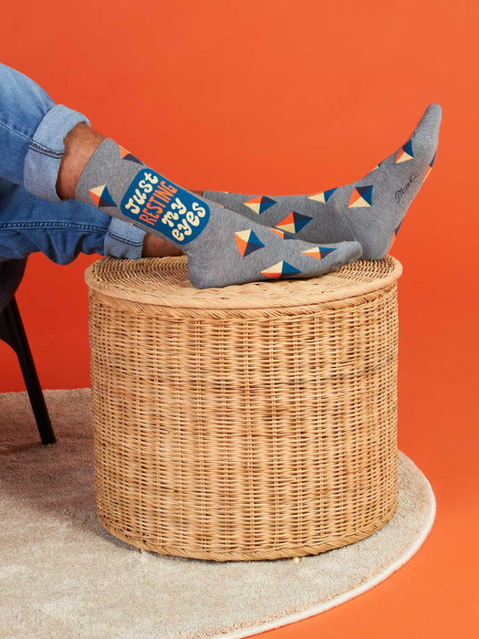 Blue Q | Just Resting My Eyes M-Crew Socks Gray Geometric