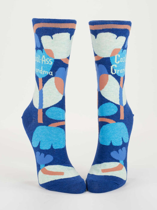 Blue Q | Cool-Ass Grandma Crew Socks, Floral Blue