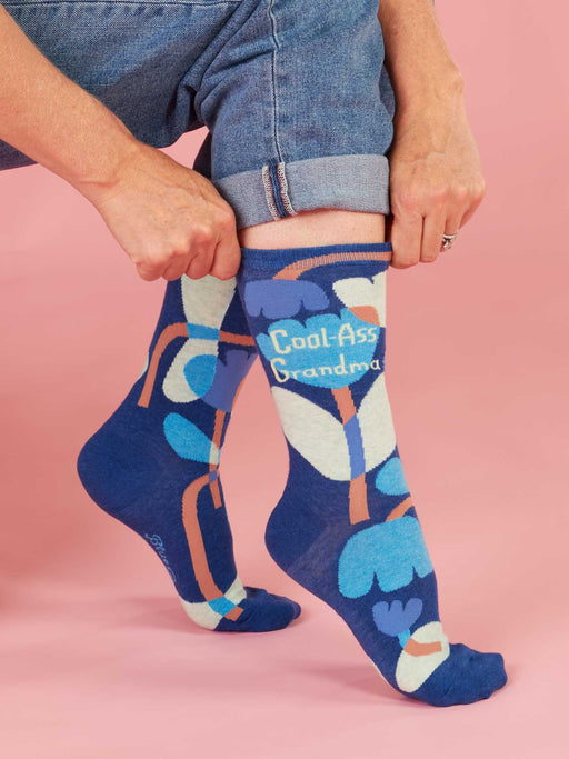 Blue Q | Cool-Ass Grandma Crew Socks, Floral Blue