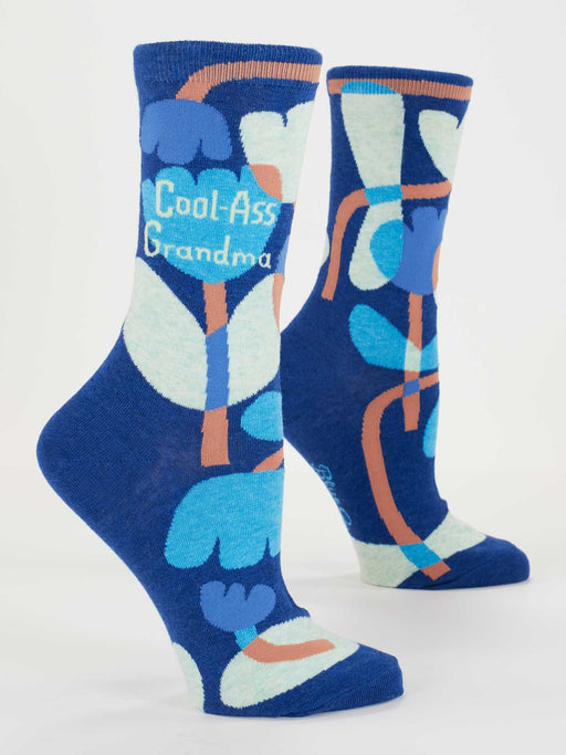 Blue Q | Cool-Ass Grandma Crew Socks, Floral Blue
