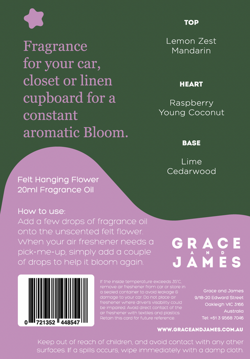 Bloom Collection | Grace and James Yuzu Lime & Coconut Felt Air Freshener