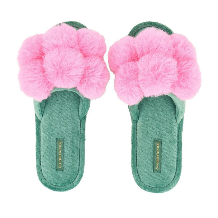 Annabel Trends | Cosy Luxe Pom Pom Slippers Candy Green