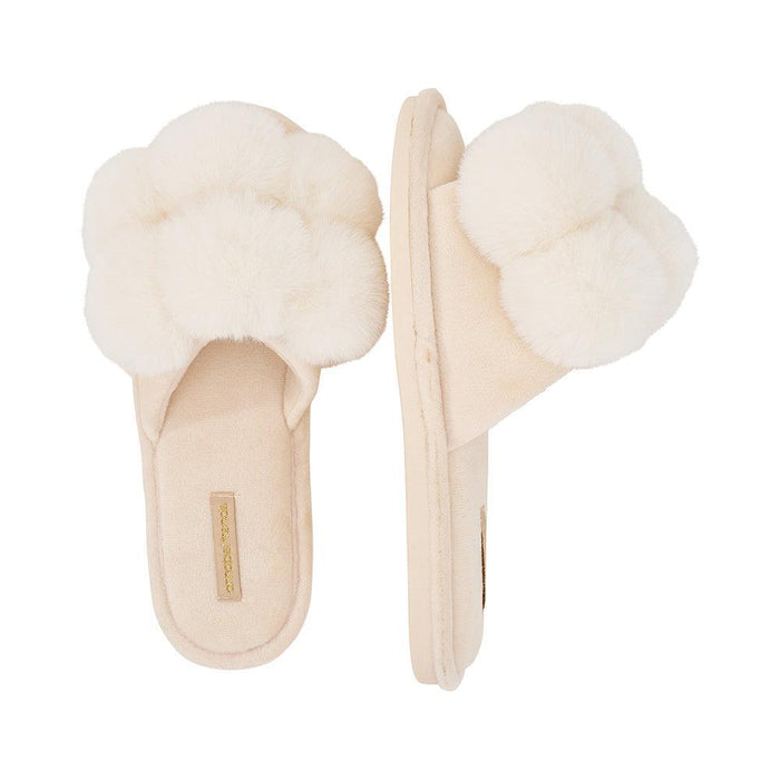 Annabel Trends | Cosy Luxe Pom Pom Slippers Ivory