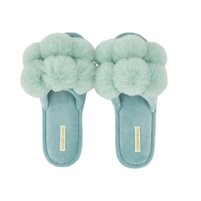 Annabel Trends | Cosy Luxe Pom-Pom Slippers Mist Green