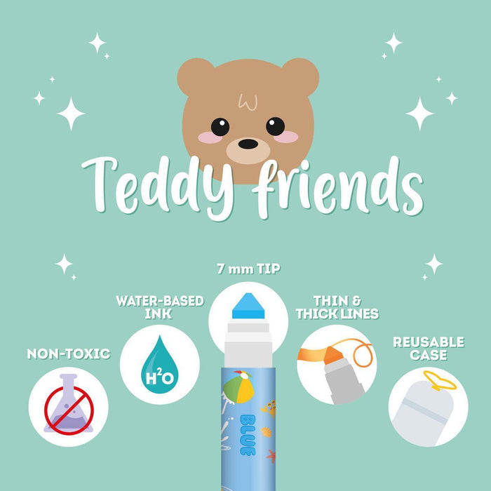 The Paperie | Teddy Friends Markers Set of 12 Multicolour