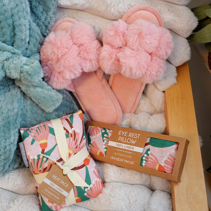Annabel Trends | Cosy Luxe Pom Pom Slippers Pink Lemonade