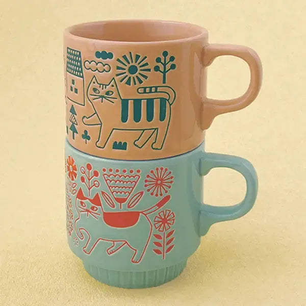 Ceralife | Decole Walking Cat Mug - Stackable - Flower Garden Homing Instincts