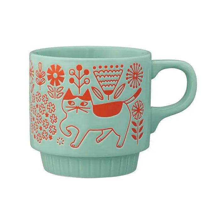 Ceralife | Decole Walking Cat Mug - Stackable - Flower Garden Homing Instincts