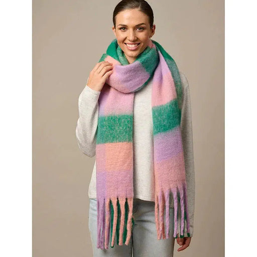 Cinnamon Creations | Soft Blanket Scarf - Pink and Green-Cinnamon Creations-Homing Instincts