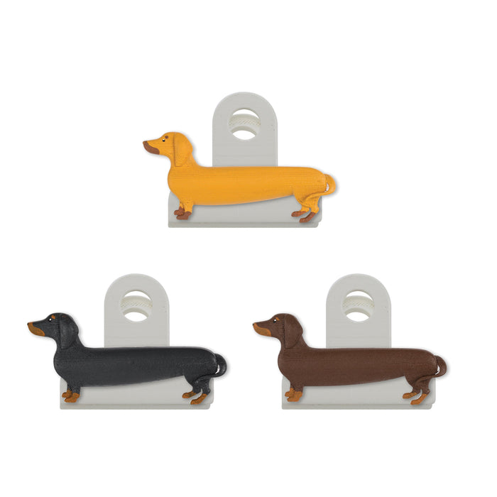 Kikkerland | Sausage Dog Bag Clips Set of 3 Black Brown