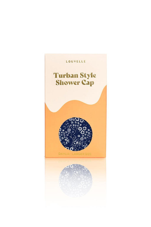 Louvelle | Dahlia Shower Turban Water‑Resistant Indigo Distressed