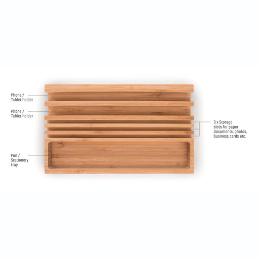 Maverick | Bamboo Desk Organiser Natural Eco Friendly 6 Compartments
