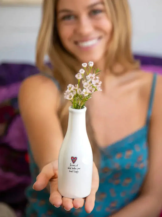 Natural Life | Handcrafted Bud Vase Heart Happy Ceramic