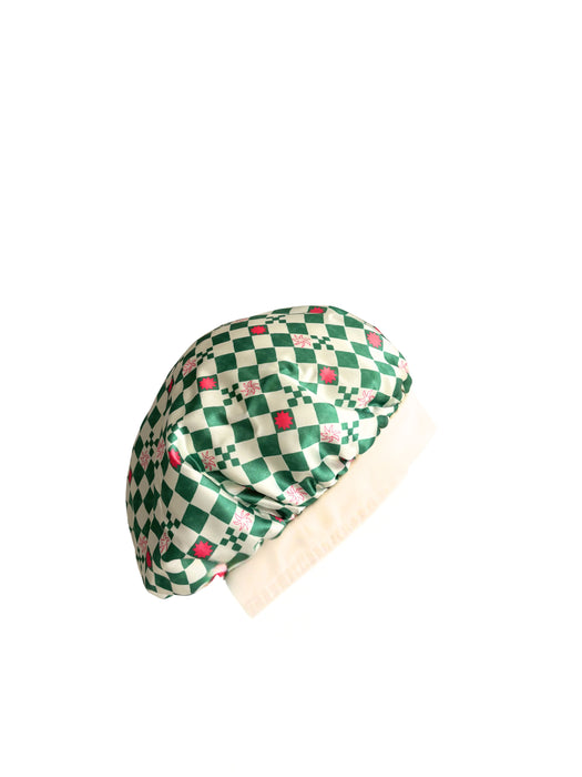 Louvelle | Satin Sleep Set Green Check Eye Mask Bonnet