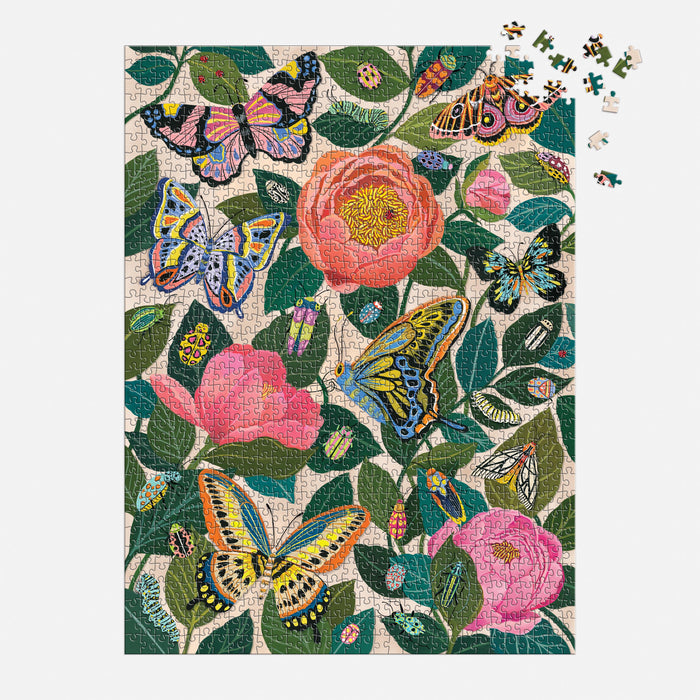 Galison | Between the Blooms Foil Puzzle - 1000pc Multi-Coloured Homing Instincts