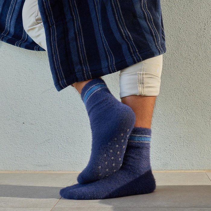 Annabel Trends | AT Mens Grippy Lounge Socks Navy Stripe