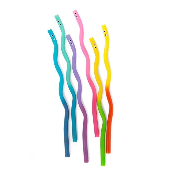 Kikkerland | Wiggly Worm Color Changing Straws 6‑Piece Set