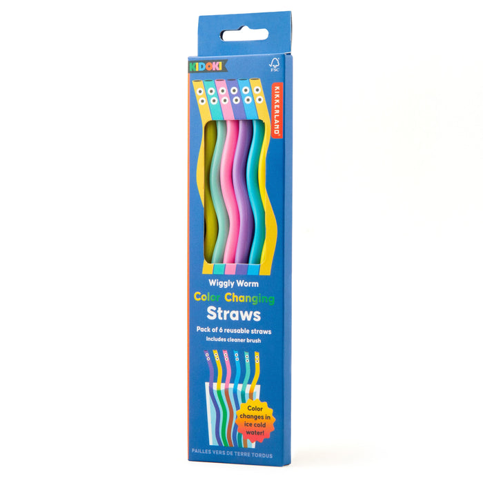 Kikkerland | Wiggly Worm Color Changing Straws 6‑Piece Set