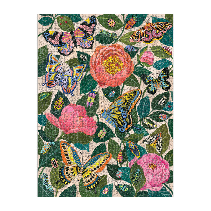 Galison | Between the Blooms Foil Puzzle - 1000pc Multi-Coloured Homing Instincts