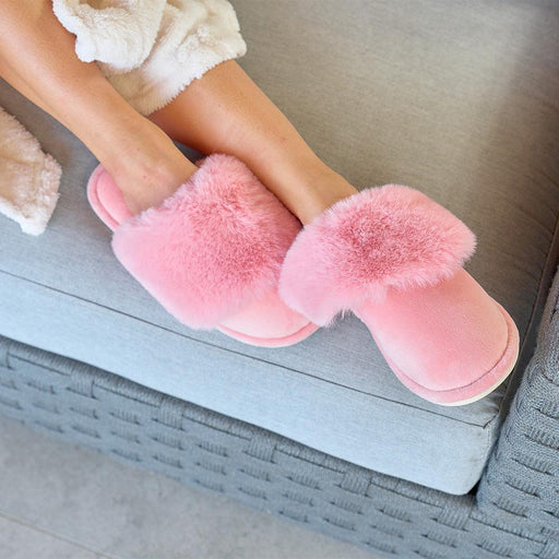Annabel Trends | Cosy Luxe Fluffy Slippers Pink Lemonade
