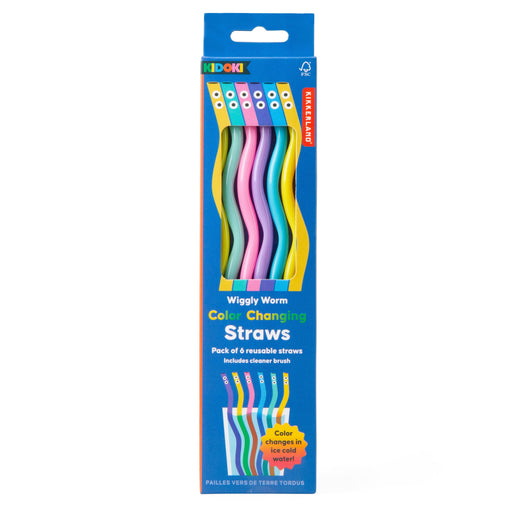 Kikkerland | Wiggly Worm Color Changing Straws 6‑Piece Set