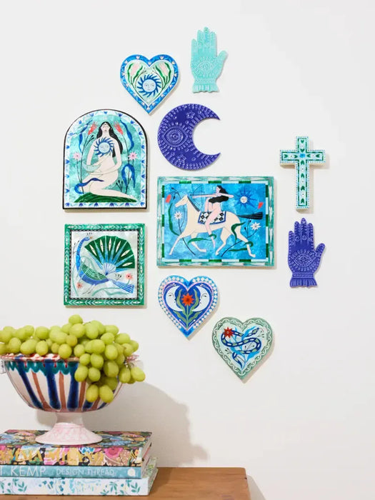 Jones & Co | Decorative Tile Capiz Shell Moon Blue Heart