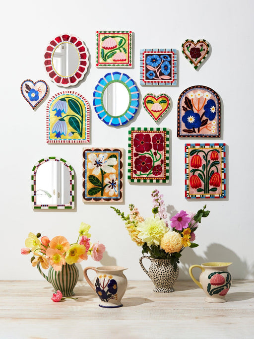 Bloom Nouveau Wine Heart Capiz Wall Art – Vibrant Floral Mirror