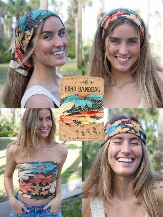 NAT LIFE | Boho Bandeau Headband Blue Coral Cream Floral